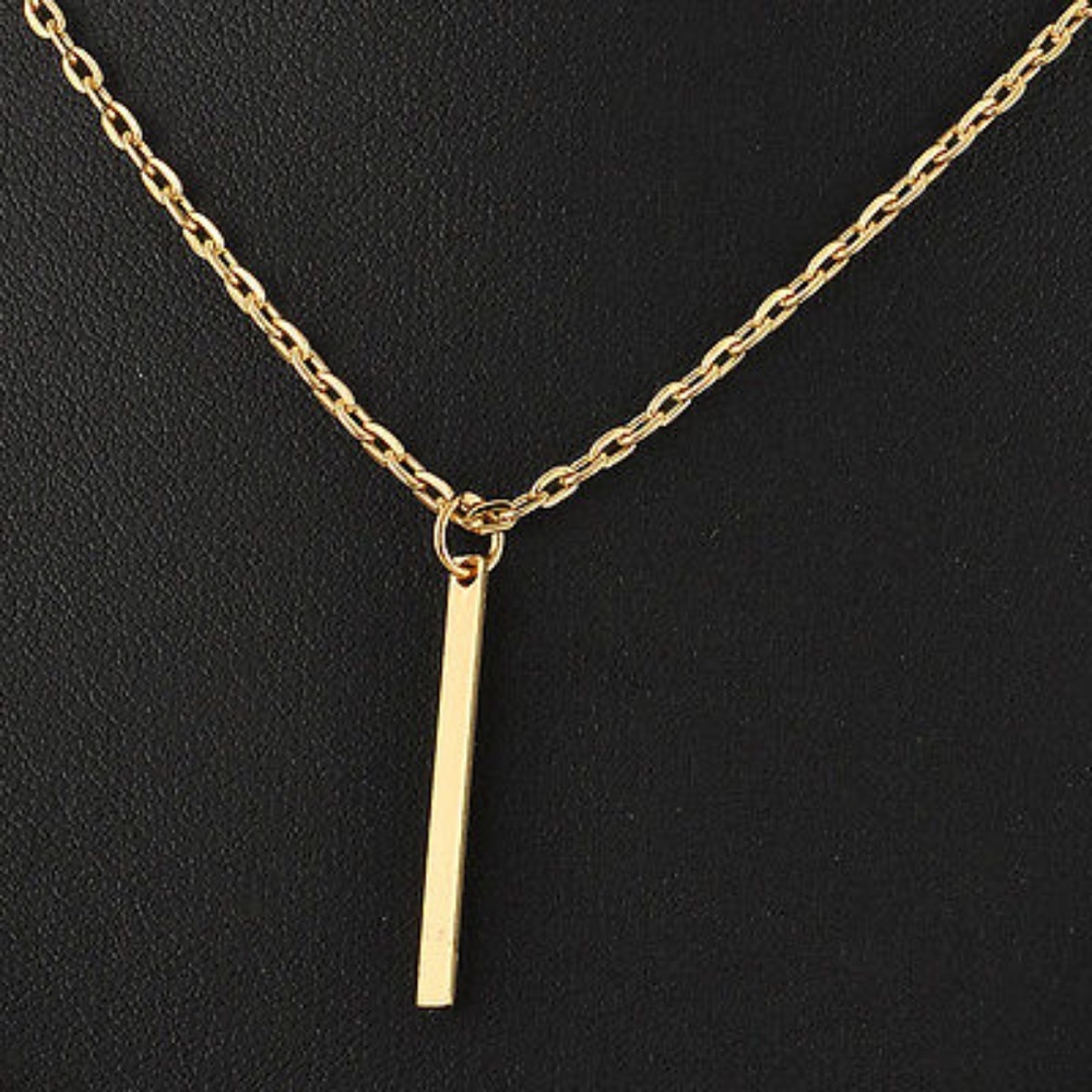 Gold Double Layered Bar Pendant Necklace - Picture 2 of 3